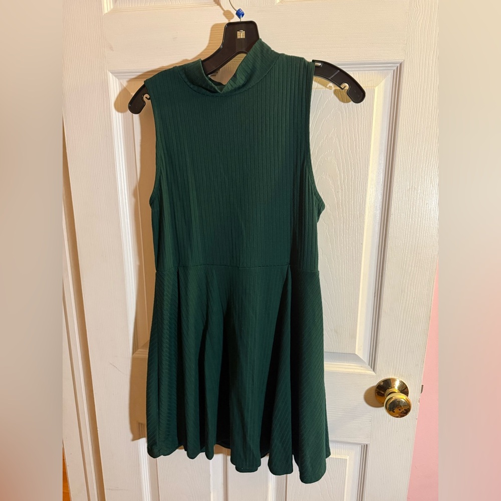 Green Sleeveless Turtleneck Skater Dress